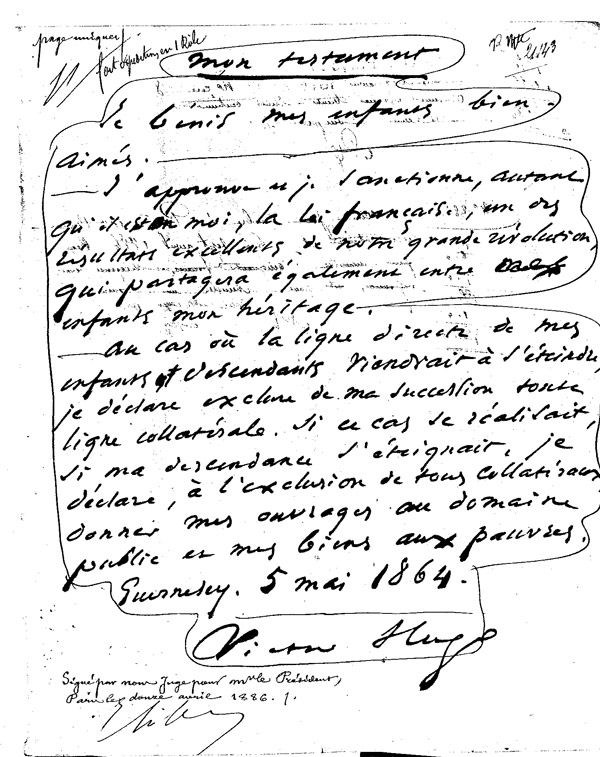 Document officiel : testament de victor hugo